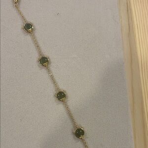 18K Gold Over Sterling Silver Jade Station Bracelet Adjustable Green Jade